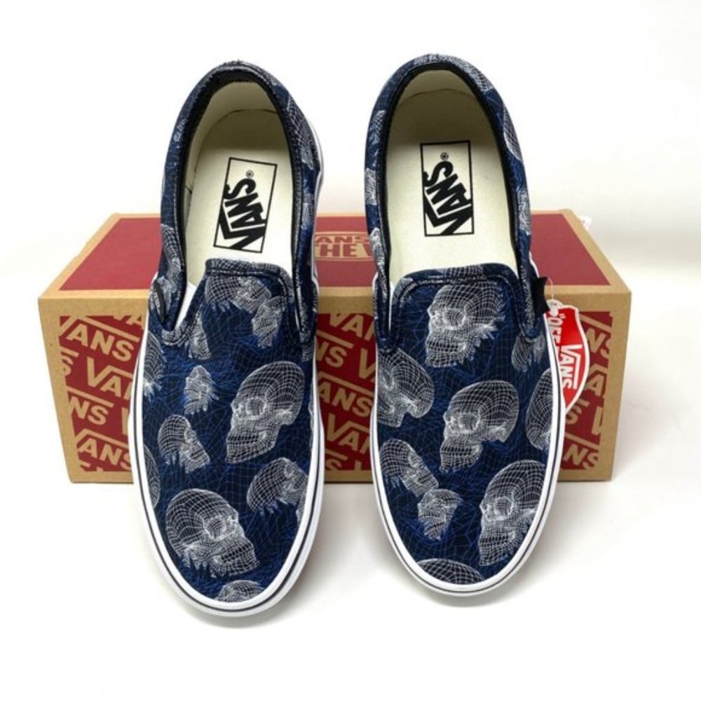 💖MEGA SALE💖VANS Men VN0A33TB9IB Classic Slip On Wireframe Skull Black - Picture 4 of 10